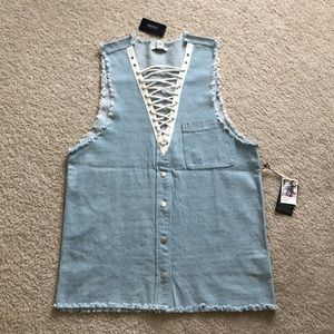Denim lace-up button down dress